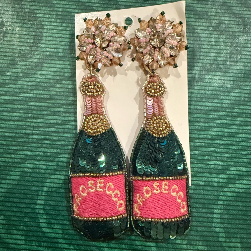 Pink and Green Sequin Bottle Earrings